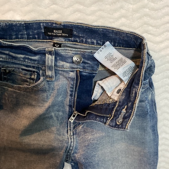 True Religion Halle High Rise super Skinny Light Blue Distressed Jeans SZ 24 - Picture 9 of 14